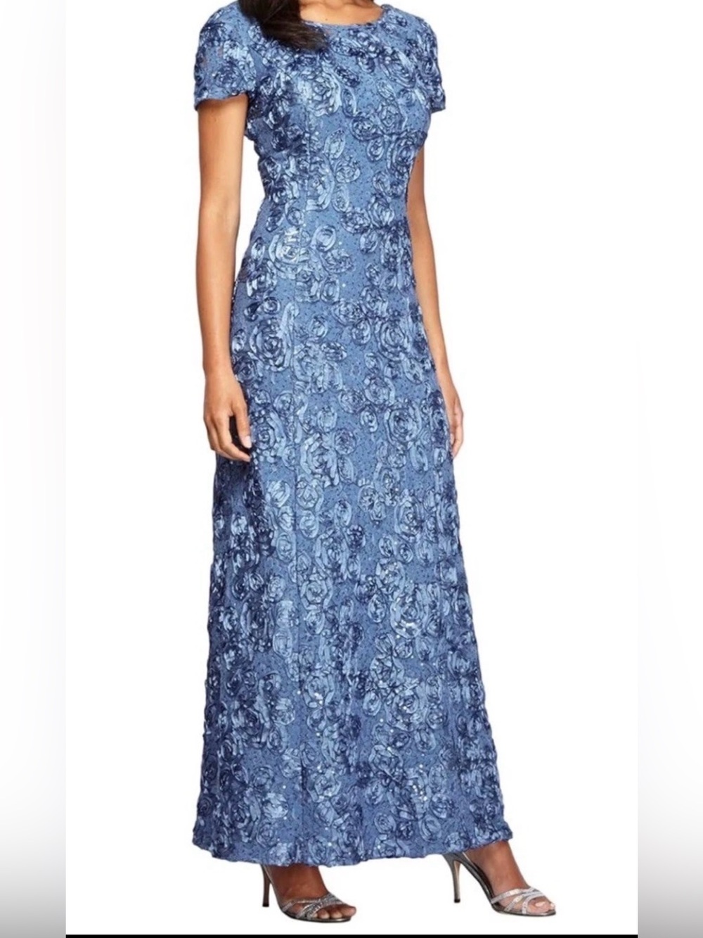 Mother Of Bride Groom Alex Evenings Formal Dress 16P Periwinkle Blue Rosettes